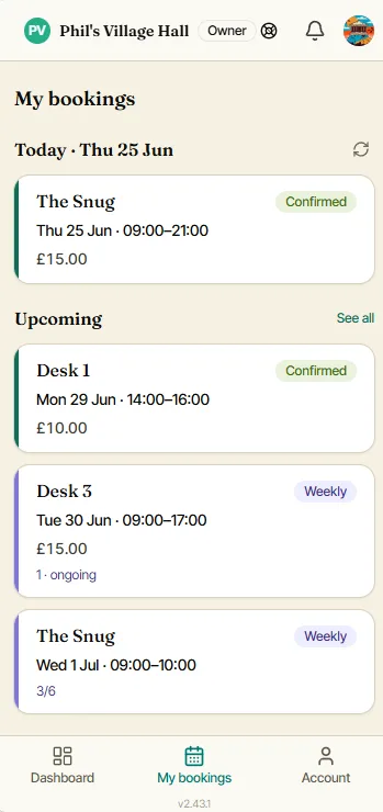 Doris My bookings on a phone